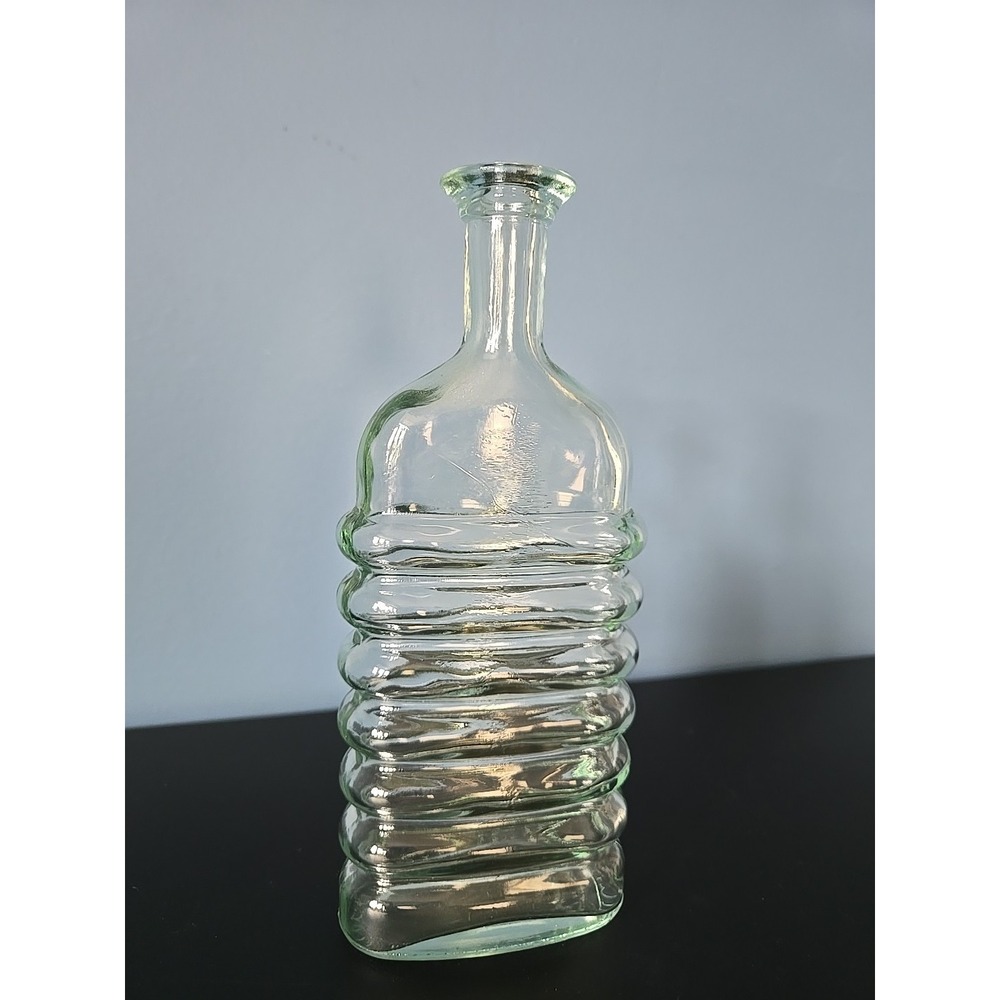 MCM Beehive Ribbed Pressed Style Vase Jar Bottle Translucent Blue Tint Vintage